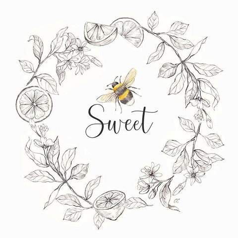 Bee  Sentiment Wreath IV-Sweet Black Modern Wood Framed Art Print with Double Matting by Coulter, Cynthia