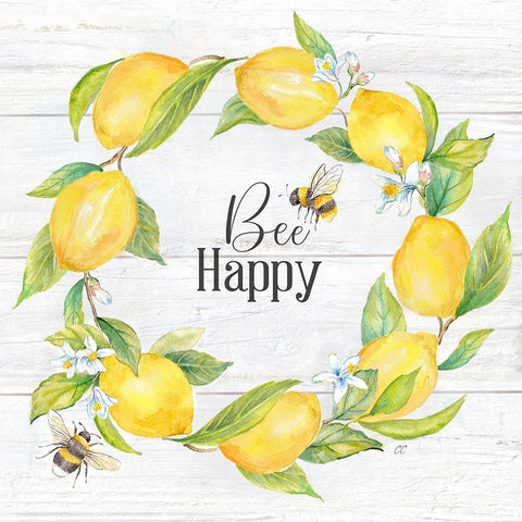 Lemons  And Bees Sentiment woodgrain II White Modern Wood Framed Art Print with Double Matting by Coulter, Cynthia