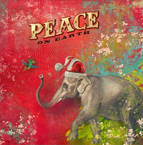 Colorful Christmas I-Elephant Peace Black Ornate Wood Framed Art Print with Double Matting by Duirwaigh