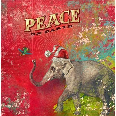 Colorful Christmas I-Elephant Peace Gold Ornate Wood Framed Art Print with Double Matting by Duirwaigh