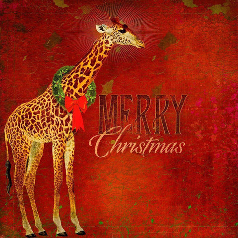 Colorful Christmas II-Giraffe Christmas Black Modern Wood Framed Art Print with Double Matting by Duirwaigh