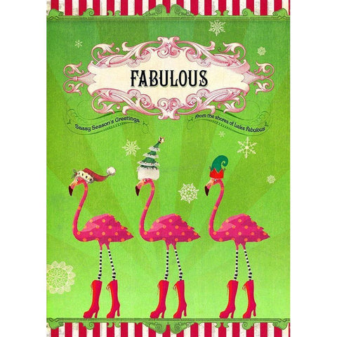 Colorful Christmas III-Fabulous Flamingo Black Modern Wood Framed Art Print with Double Matting by Duirwaigh