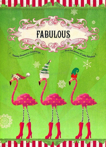 Colorful Christmas III-Fabulous Flamingo Black Ornate Wood Framed Art Print with Double Matting by Duirwaigh