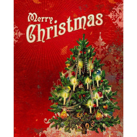 Colorful Christmas V-Merry Christmas Gold Ornate Wood Framed Art Print with Double Matting by Duirwaigh