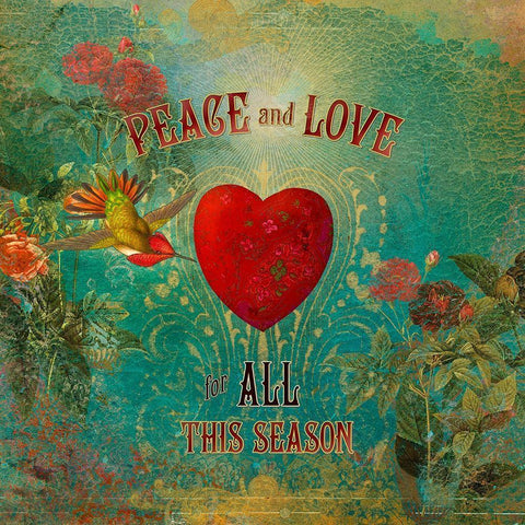 Colorful Christmas VII-Peace and Love Gold Ornate Wood Framed Art Print with Double Matting by Duirwaigh