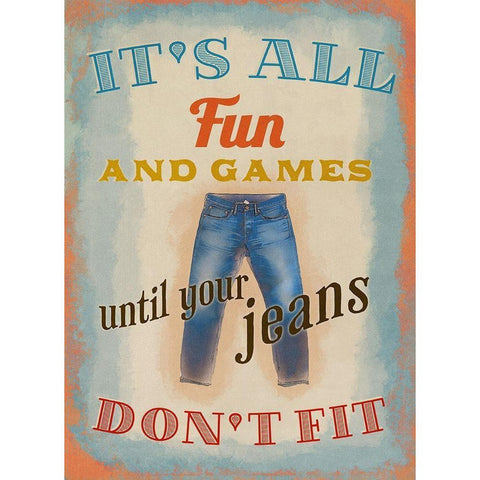 Living  Out Loud IV-Jeans White Modern Wood Framed Art Print by Duirwaigh