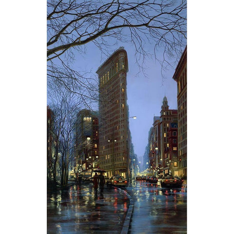 Flatiron  Rain Black Modern Wood Framed Art Print with Double Matting by Lushpin, E.