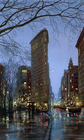 Flatiron  Rain Black Ornate Wood Framed Art Print with Double Matting by Lushpin, E.