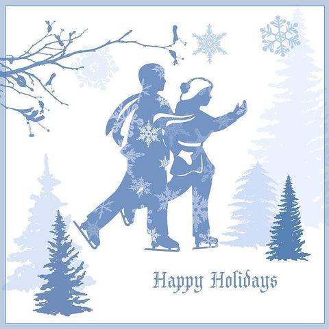 Happy Holiday Skaters Black Ornate Wood Framed Art Print with Double Matting by Sowell, Sharyn