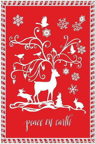 Peace on Earth Reindeer White Modern Wood Framed Art Print with Double Matting by Sowell, Sharyn