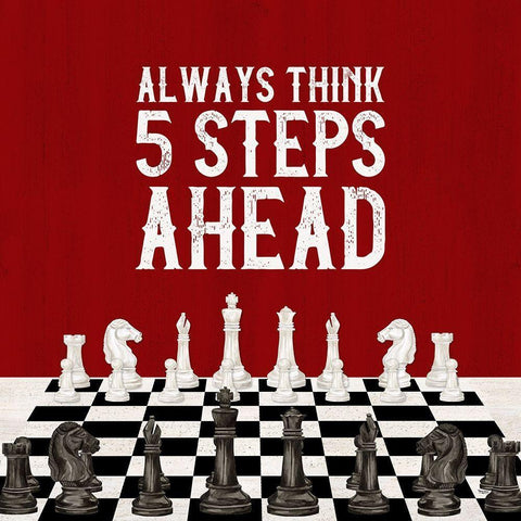 Rather  be Playing Chess red III-5 Steps Ahead White Modern Wood Framed Art Print by Reed, Tara