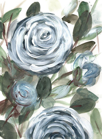 Farmhouse  Rose Blue II White Modern Wood Framed Art Print with Double Matting by Chapman, Marcy