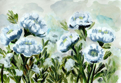 Popping  for Blue White Modern Wood Framed Art Print with Double Matting by Chapman, Marcy