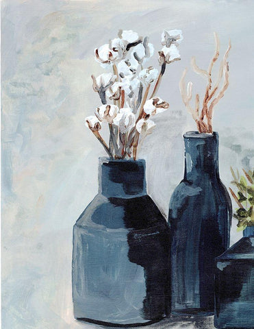 Cotton  Jar in navy Black Ornate Wood Framed Art Print with Double Matting by Chapman, Marcy