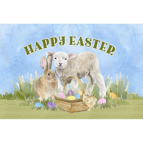 Farmhouse  Easter Sentiment landscape-Happy Easter White Modern Wood Framed Art Print by Reed, Tara