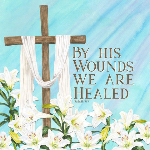 He is Risen I-By His Wounds White Modern Wood Framed Art Print by Reed, Tara