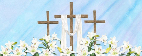 He  is Risen panel II-Three Crosses Black Ornate Wood Framed Art Print with Double Matting by Reed, Tara