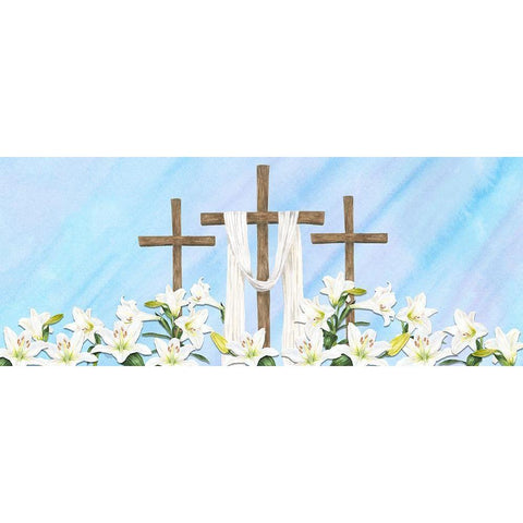 He  is Risen panel II-Three Crosses Black Modern Wood Framed Art Print by Reed, Tara