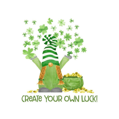 Luck  of the Gnomes IV-Create your Luck White Modern Wood Framed Art Print by Reed, Tara