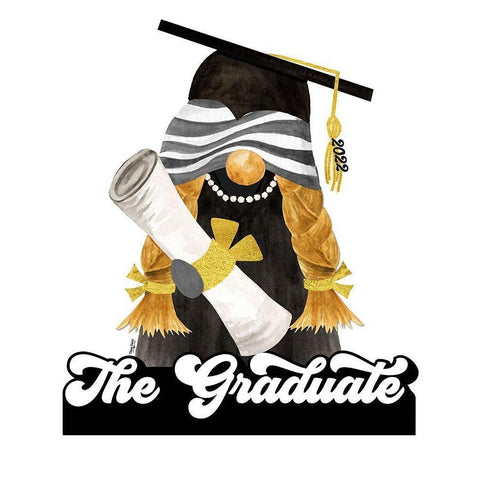 Graduation Gnome portrait II Black Modern Wood Framed Art Print with Double Matting by Reed, Tara