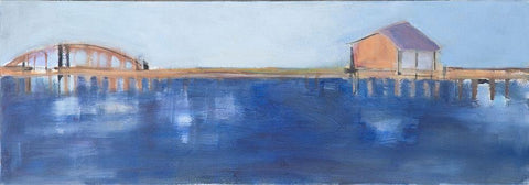 Bridge View White Modern Wood Framed Art Print with Double Matting by Marie, Susanne