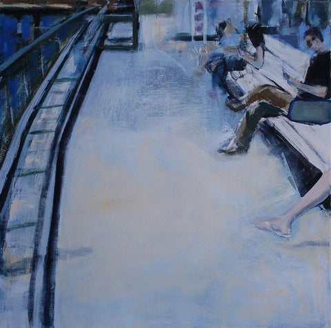 Ferry Crossing White Modern Wood Framed Art Print with Double Matting by Marie, Susanne