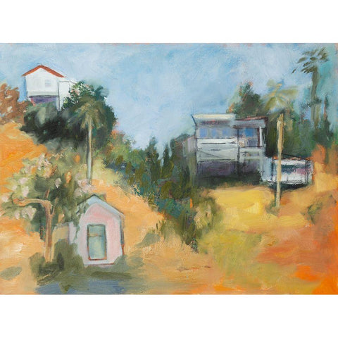 Pink House amid Palms Black Modern Wood Framed Art Print with Double Matting by Marie, Susanne