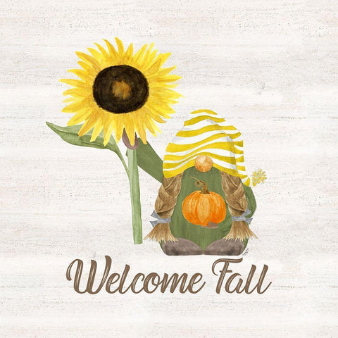 Fall Gnomes Sentiment III-Welcome Fall Gold Ornate Wood Framed Art Print with Double Matting by Reed, Tara