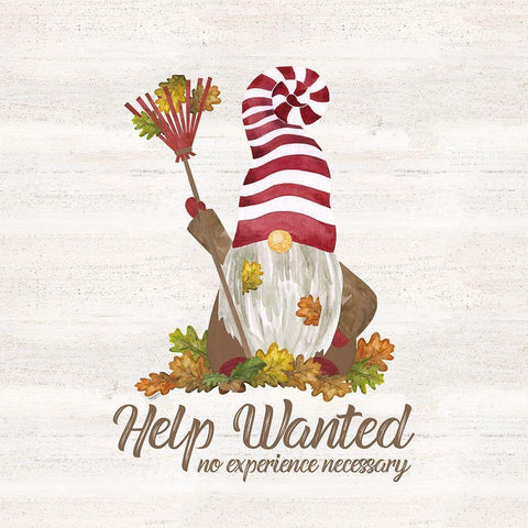 Fall Gnomes Sentiment IV-Help Wanted White Modern Wood Framed Art Print by Reed, Tara