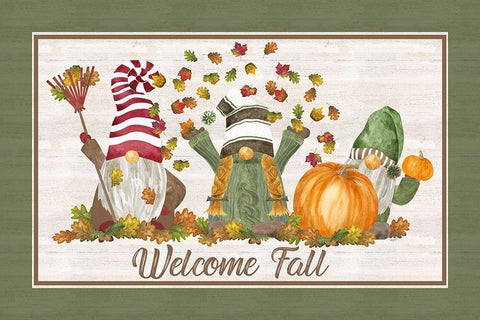 Fall Gnomes Sentiment landscape I-Welcome Fall White Modern Wood Framed Art Print with Double Matting by Reed, Tara