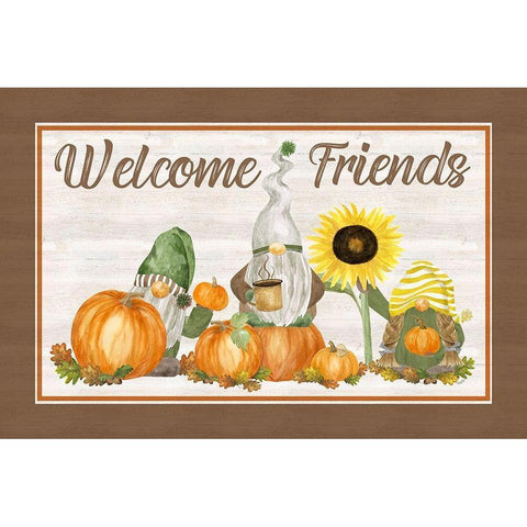 Fall Gnomes Sentiment landscape II-Welcome Friends Black Modern Wood Framed Art Print with Double Matting by Reed, Tara