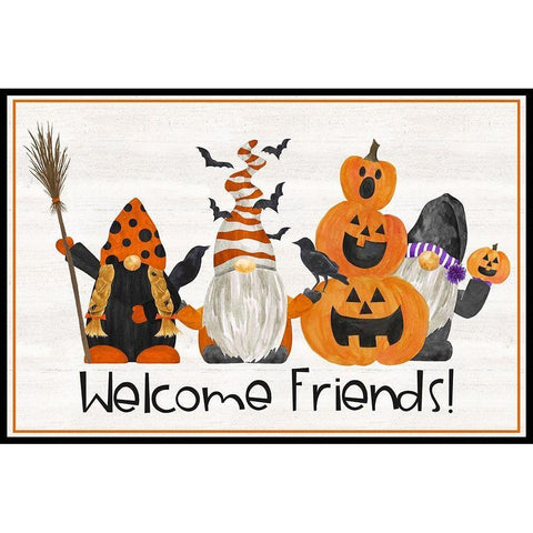 Gnomes of Halloween landscape II-Welcome Friends Black Modern Wood Framed Art Print with Double Matting by Reed, Tara