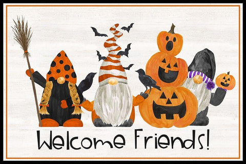 Gnomes of Halloween landscape II-Welcome Friends White Modern Wood Framed Art Print with Double Matting by Reed, Tara