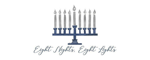 Hanukkah Lights panel I-8 Nights 8 Lights Black Ornate Wood Framed Art Print with Double Matting by Reed, Tara