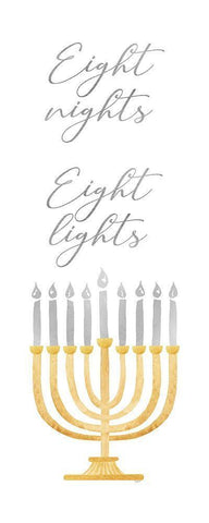 Hanukkah Lights vertical I-8 Nights 8 Lights White Modern Wood Framed Art Print with Double Matting by Reed, Tara