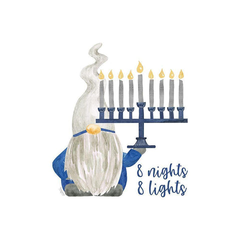 Hanukkah Gnomes I-8 Nights 8 Lights White Modern Wood Framed Art Print by Reed, Tara