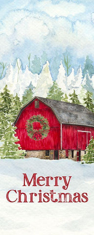 Christmas Barn vertical II White Modern Wood Framed Art Print with Double Matting by Reed, Tara