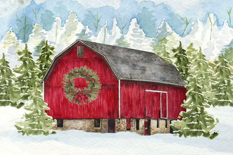 Christmas Barn landscape I White Modern Wood Framed Art Print with Double Matting by Reed, Tara