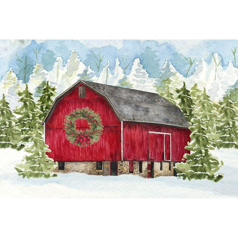 Christmas Barn landscape I White Modern Wood Framed Art Print by Reed, Tara