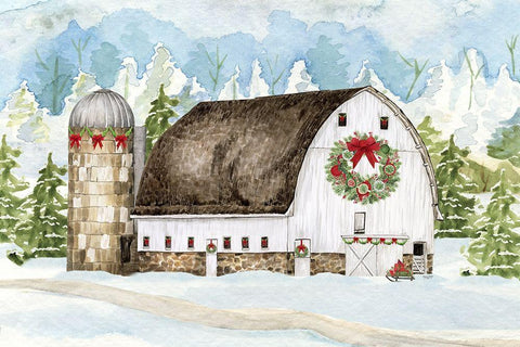 Christmas Barn landscape II White Modern Wood Framed Art Print with Double Matting by Reed, Tara