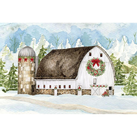 Christmas Barn landscape II Gold Ornate Wood Framed Art Print with Double Matting by Reed, Tara