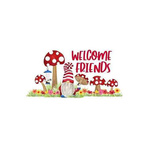 Gardening Gnomes Sentiment panel II-Welcome Friends White Modern Wood Framed Art Print by Reed, Tara