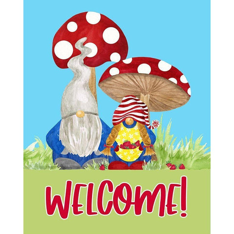 Gardening Gnomes Sentiment portrait III-Welcome Gnomes Black Modern Wood Framed Art Print with Double Matting by Reed, Tara