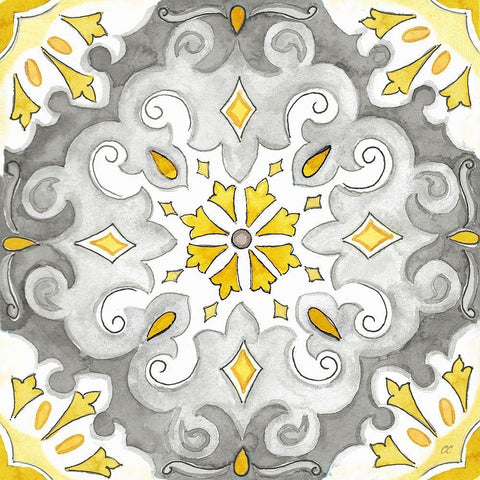 Jewel Medallion yellow gray I White Modern Wood Framed Art Print with Double Matting by Coulter, Cynthia