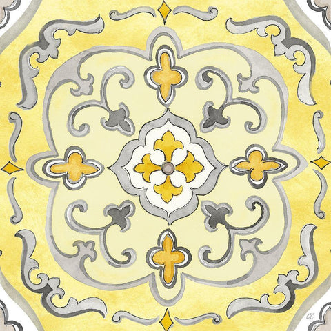 Jewel Medallion yellow gray II Gold Ornate Wood Framed Art Print with Double Matting by Coulter, Cynthia