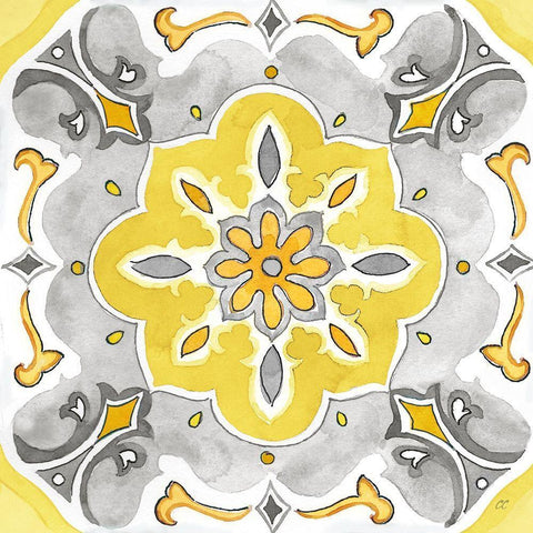 Jewel Medallion yellow gray III Black Ornate Wood Framed Art Print with Double Matting by Coulter, Cynthia