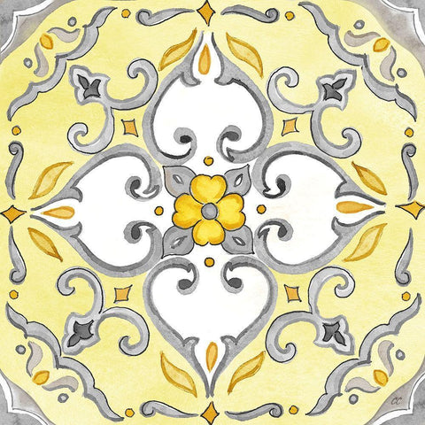 Jewel Medallion yellow gray IV Gold Ornate Wood Framed Art Print with Double Matting by Coulter, Cynthia