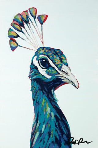 Pop Peacock I White Modern Wood Framed Art Print with Double Matting by Augustine, Jodi