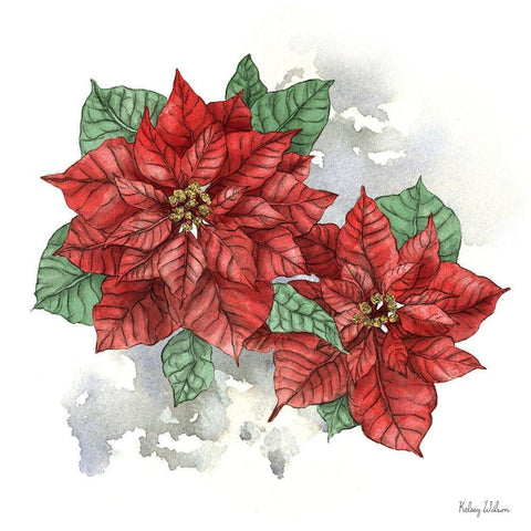 Winter Poinsetta II Gold Ornate Wood Framed Art Print with Double Matting by Wilson, Kelsey