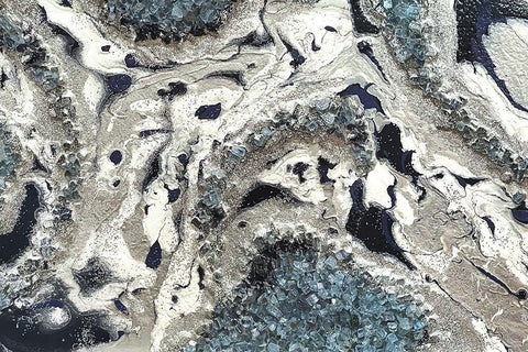 Blue Silver Marble landscape Black Ornate Wood Framed Art Print with Double Matting by Lee C